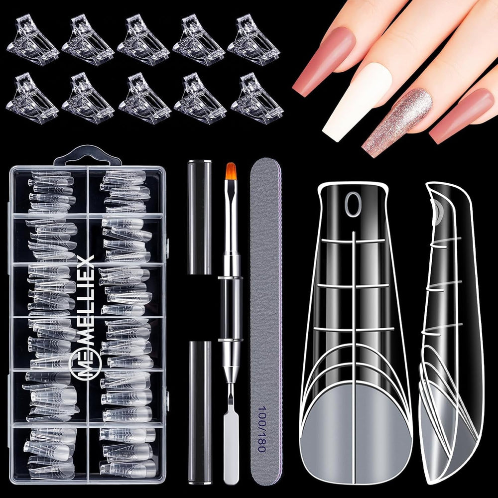 Ensemble de 120 formes d'ongles, extensions d'ongles, formes d'ongles en gel, ensemble de formes d'ongles avec brosse à double tête et lime à ongles avec clips, pour ongles en gel