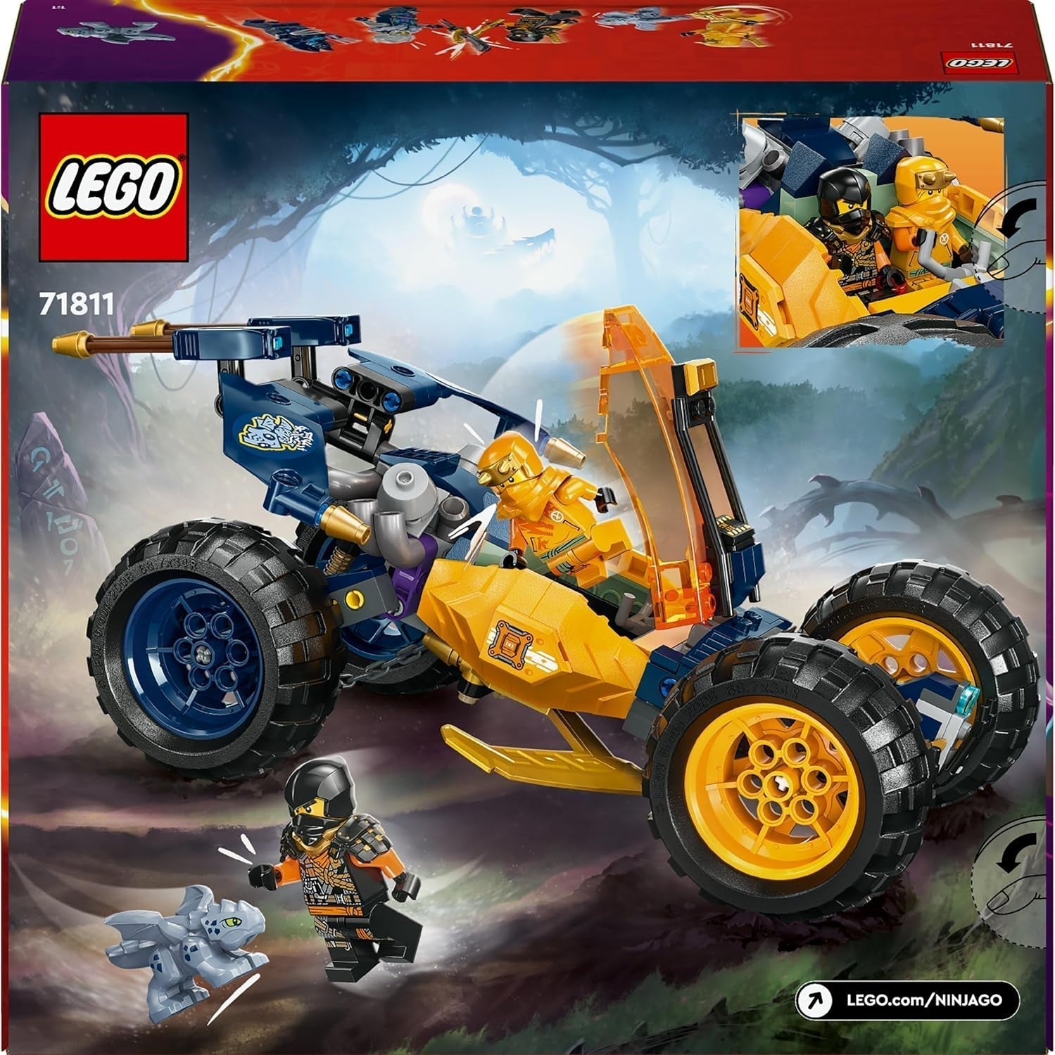 LEGO NINJAGO Le buggy tout-terrain Ninja d'Arin, jouet ninja avec voiture, dragon et 4 mini figurines, modèle de buggy aventure pour enfants, cadeau d'anniversaire pour garçons et filles de 7 ans 71811 Jeux de construction Beuche den LEGO-Store