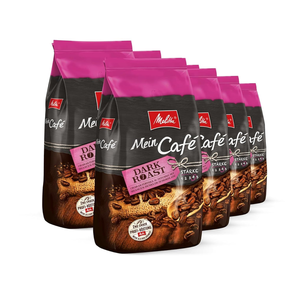 Melitta Mein Café torréfaction moyenne, grains de café entiers, non moulus, force 3/5 Naty Shop Coffee 8 x 1 Kg torréfaction foncée