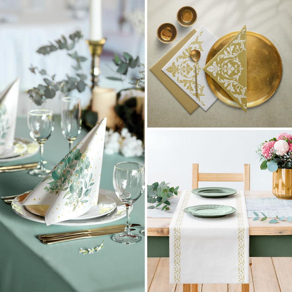 PAW - Chemin de table Airlaid (40 cm x 24 m) I Décorations de table pour communion, confirmation, mariage, anniversaire, garden-party, baptême I Décorations de table Ruban de table élégant - Branche de saule I Branche de saule