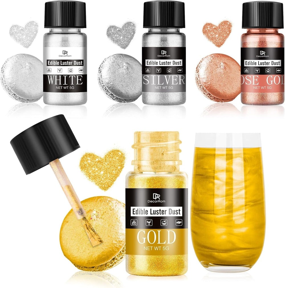 Ensemble de paillettes comestibles – 4 couleurs métalliques, poudre de paillettes comestibles – poudre sans goût pour boissons et gâteaux, poudre colorante alimentaire pour décoration de cocktails, paillettes comestibles (5 g/bouteille)