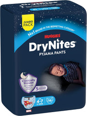 DryNites Couches absorbantes pour énurésie nocturne pour garçons de 4 à 7 ans (17 à 30 kg), paquet mensuel géant, 64 unités