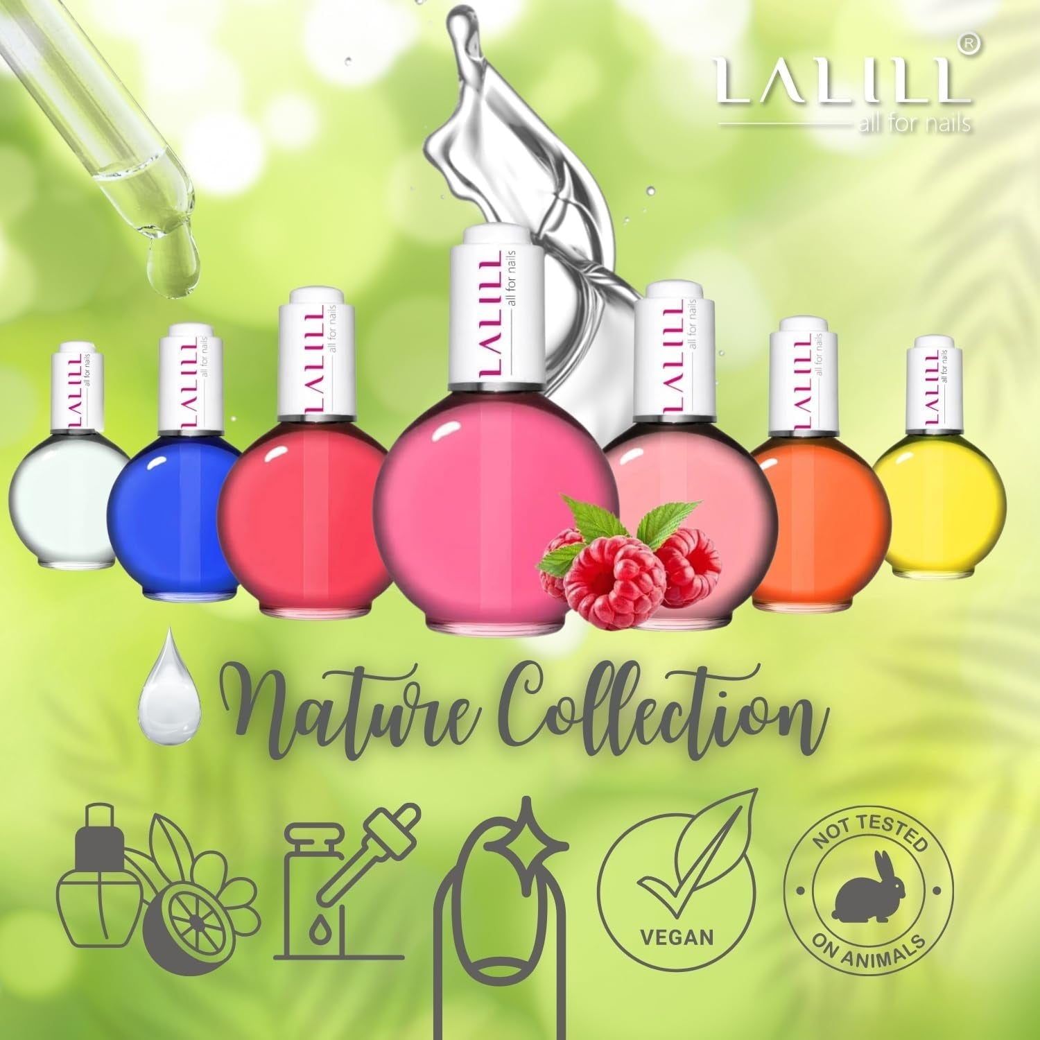 LALILL Nail Cuticle Oil 75Ml - Himbeere Nagelpflegeöl - Nagelöl Pflege Für Nägel Nagelhaut - SPA Maniküre Naildesign Hände - Vegan - Avec Pipette