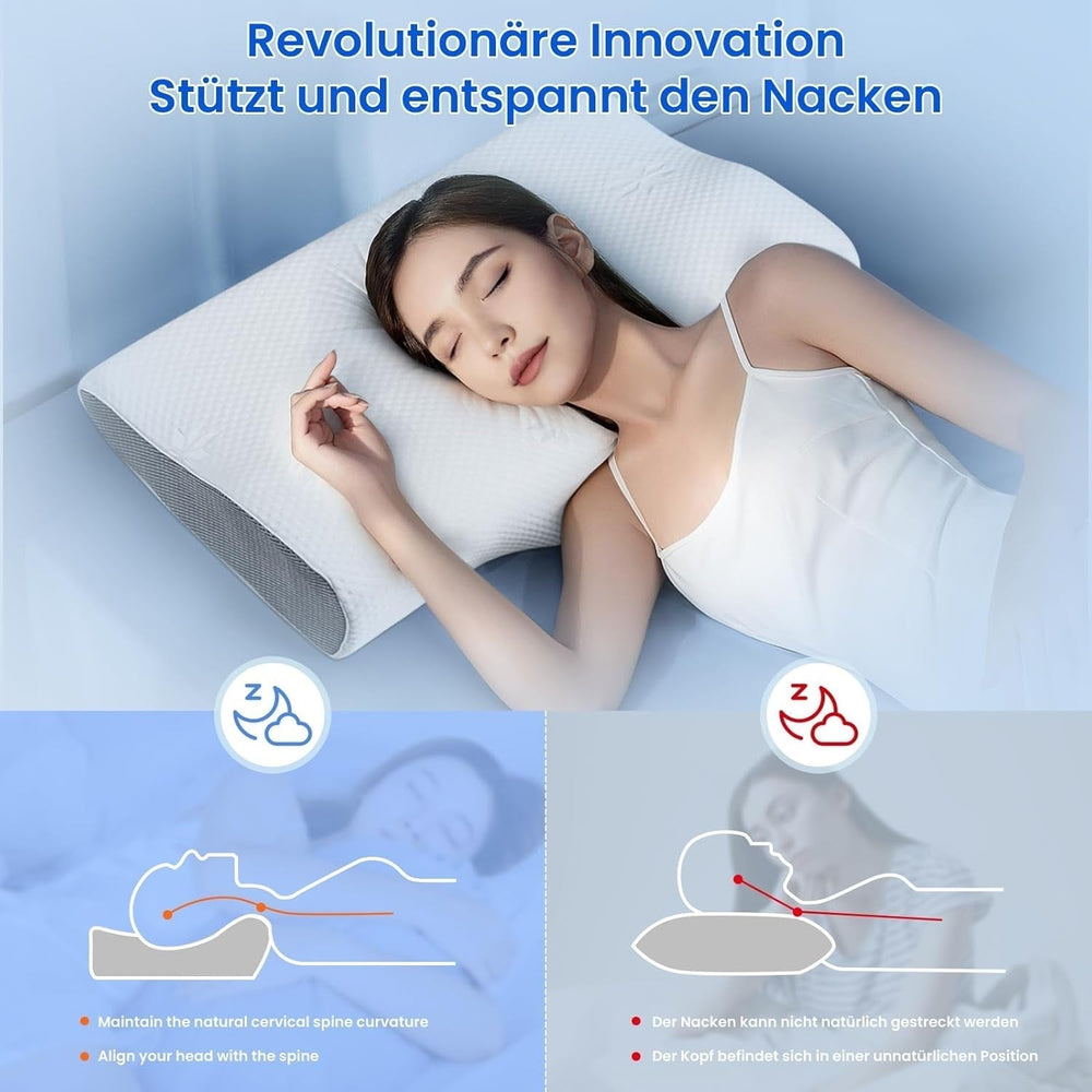 PHYSEN Oreiller orthopédique Oreiller Cervical, Oreiller de Soutien du Cou, Oreiller en Mousse à Mémoire de Forme, Oreiller Ergonomique pour Douleurs Cervicales Oreiller de Couchage Oreiller Anti-Ronflement pour Côtés, Dos et Abdomen (62 * 34 * 11 6.5CM) Oreillers orthopédiques cervicaux Naty Shop