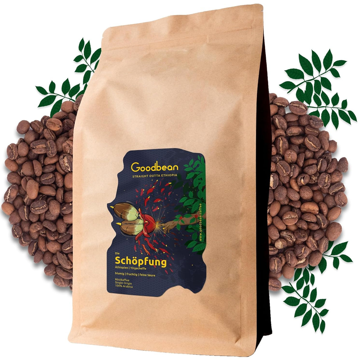 Création | Acidité florale, fruitée et délicate | Grains de café doux et harmonieux | 100% Arabica | Éthiopie - Yirgacheffe | Fraîchement frit | Expédié directement de la boulangerie | Torréfaction moyenne (2500g)
