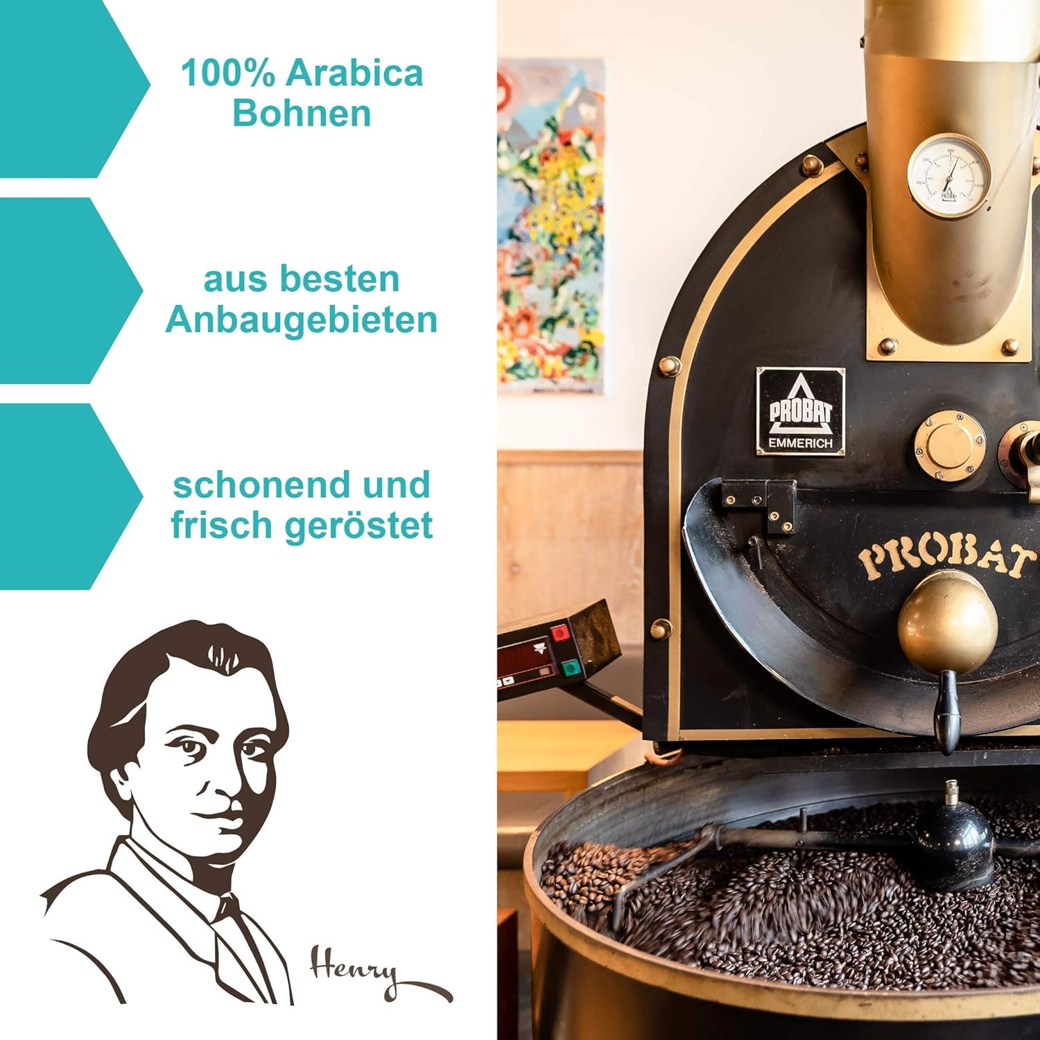 Cafea cu alune de pădure Henry's 500g - Cafea gourmet rafinată cu cele mai fine arome - prăjită artizanal - boabe de cafea premium