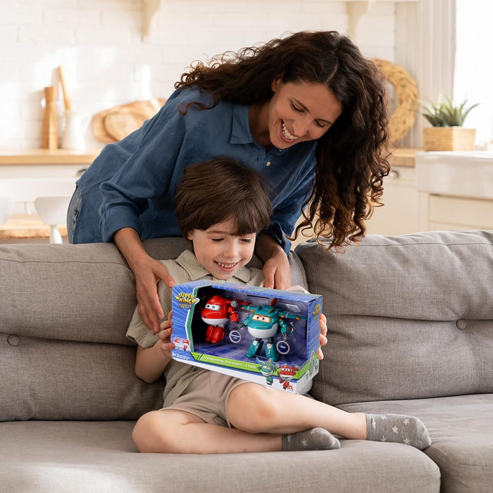 Super Wings 5" Transforming Characters 2-Pack Transforming Supercharged Jett + Tino Transformer Toy pour garçons et filles à partir de 3 ans Figurines d'action rouges Naty Shop