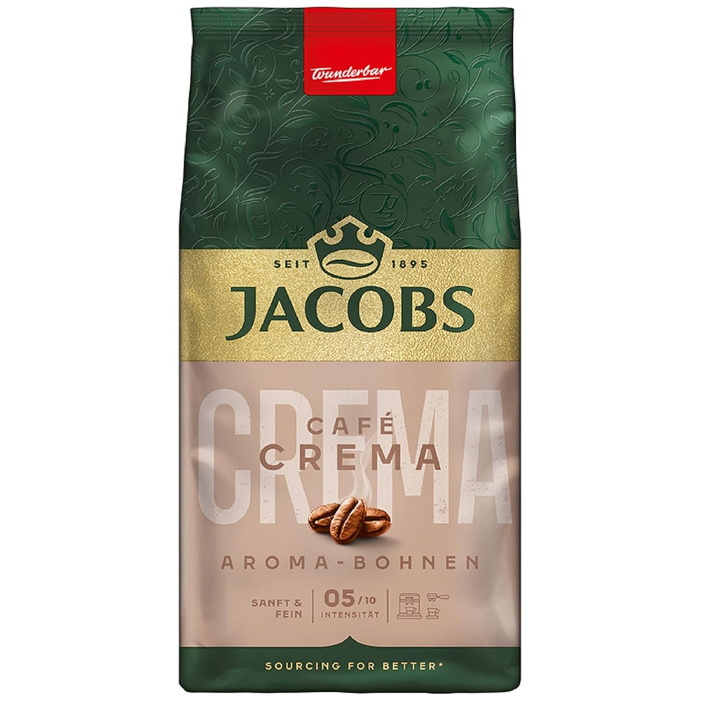 Jacobs Krönung Aroma Beans Classic, saveur complète, noix, notes d'agrumes, grains Arabica et Robusta, intensité 6/10, idéal pour le café classique Naty Shop Coffee 500 grammes Crème