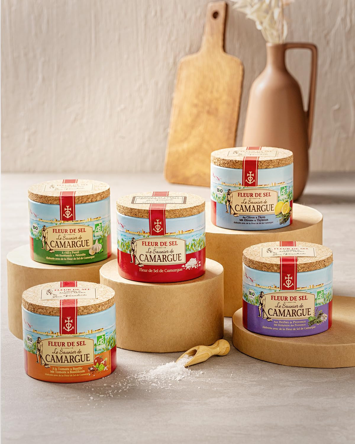 Le Saunier de Camargue Fleur De Sel Citrone Thymian en dose de 125 g, Premium Meersalz aus Süd-Frankreich, Idéal comme Finition von Speisen und zum Verfeinern von Gerichten