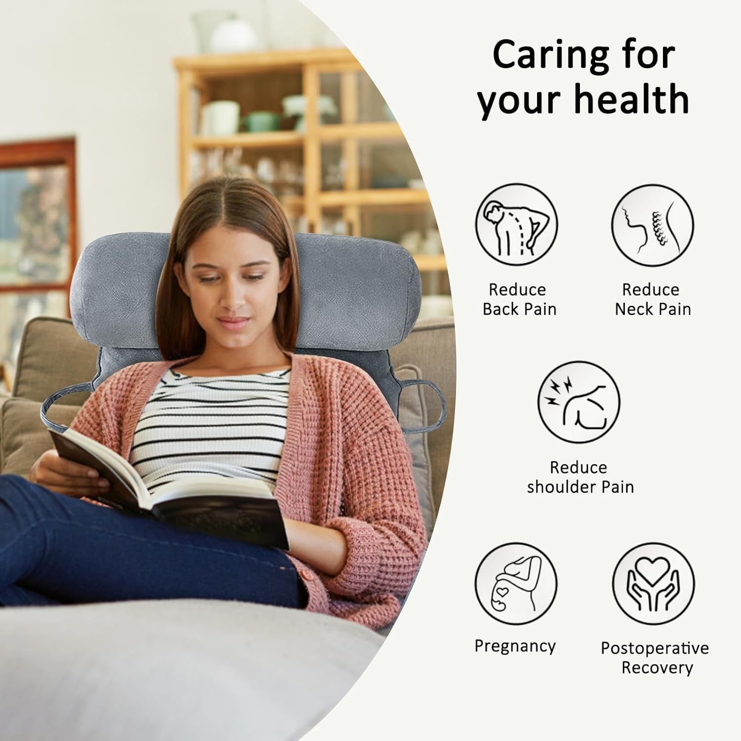 Pernă de citit XL pentru pat și canapea cu rolă detașabilă pentru gât, pernă ideală pentru spate pentru adulți cu spumă cu memorie pentru citit confortabil, lucru, joacă, vizionat la televizor, relaxare (gri)