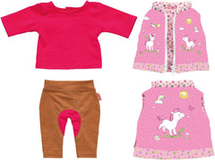 Heless 1070 - Bekleidungs-Set für Puppen, Reiter-Outfit Lina, 3 teilig mit Hose, Shirt und Weste, Größe 28 - 35 cm