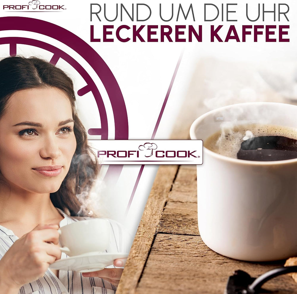 Machine à café Profi Cook | 8-10 tasses | Minuterie | Commandes tactiles à capteur | Carafe thermos à double paroi de 1,2 litre | Sceau de saveur | Cafetière filtre en inox | PC-KA 1191