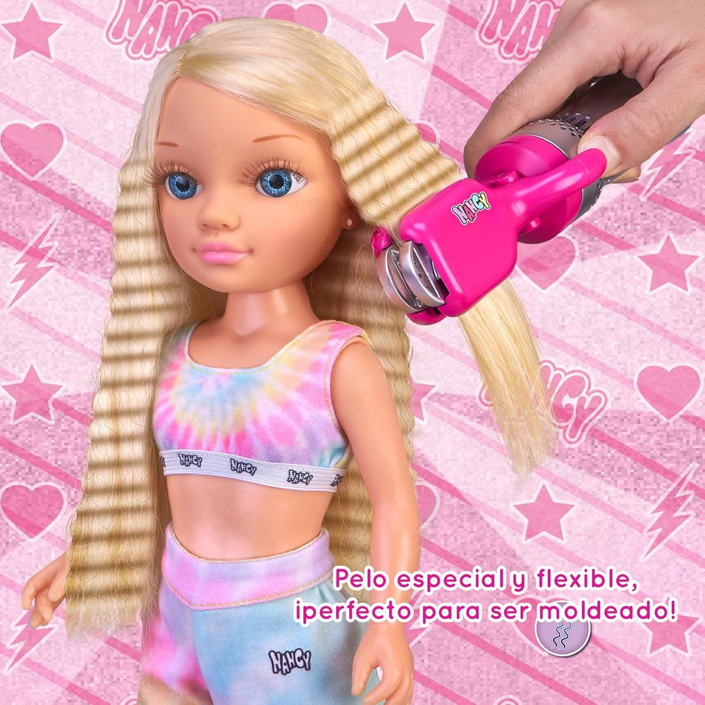 Air Styler Puppe mit Schönheitswerkzeug zum Stylen von Frisuren, fünf Formen der Haarformung: Trocknen, Bürsten, Locken, Glätten und Formen, biegsames Haar, ab 3 Jahren, berühmt (NAC73000)
