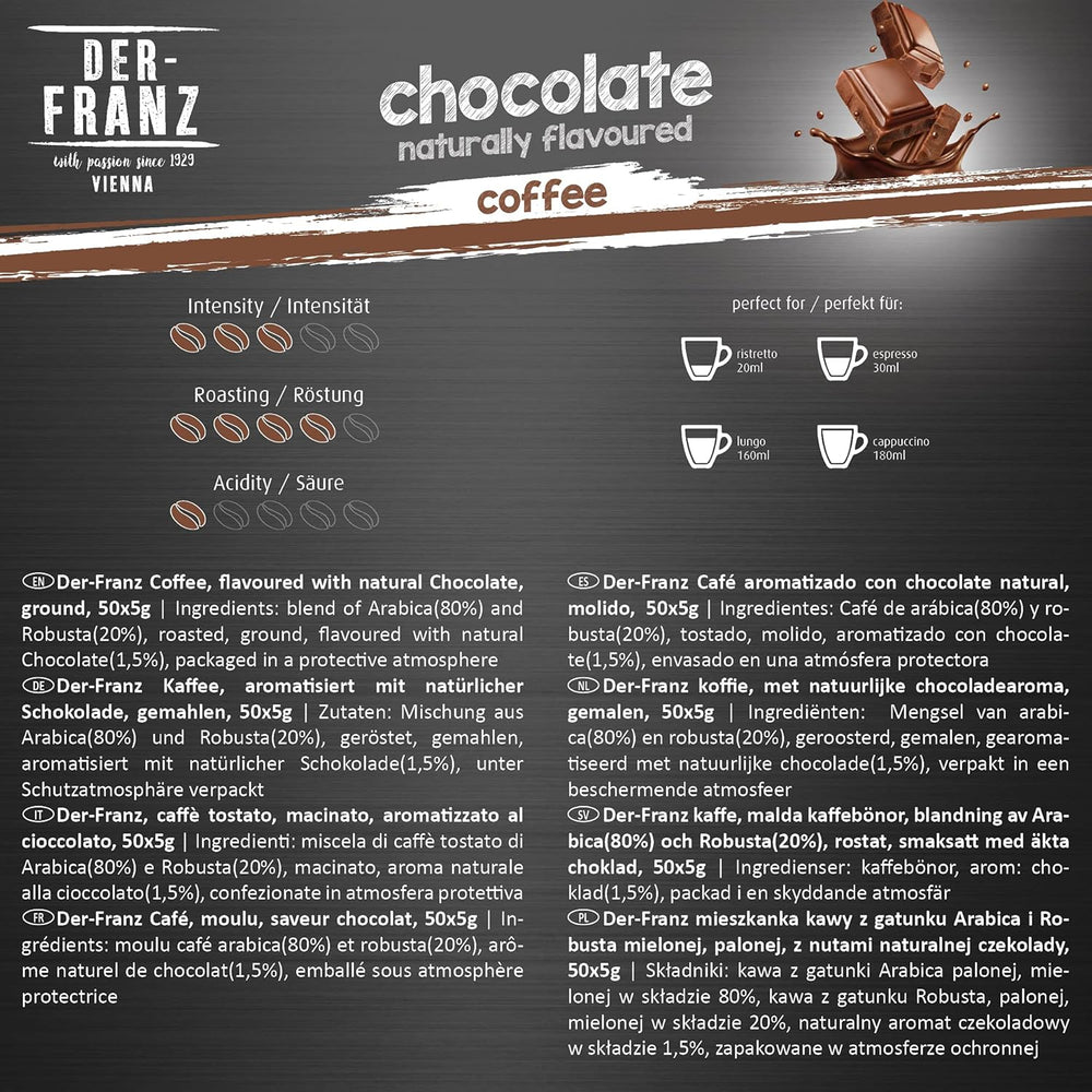Der-Franz Kaffee Pack, ganze Bohne, aromatisé, 5 x 500 g (1 x Noisette, 1 x Vanille, 1 x Chocolat, 1 x Zimt, 1 x Caramel)