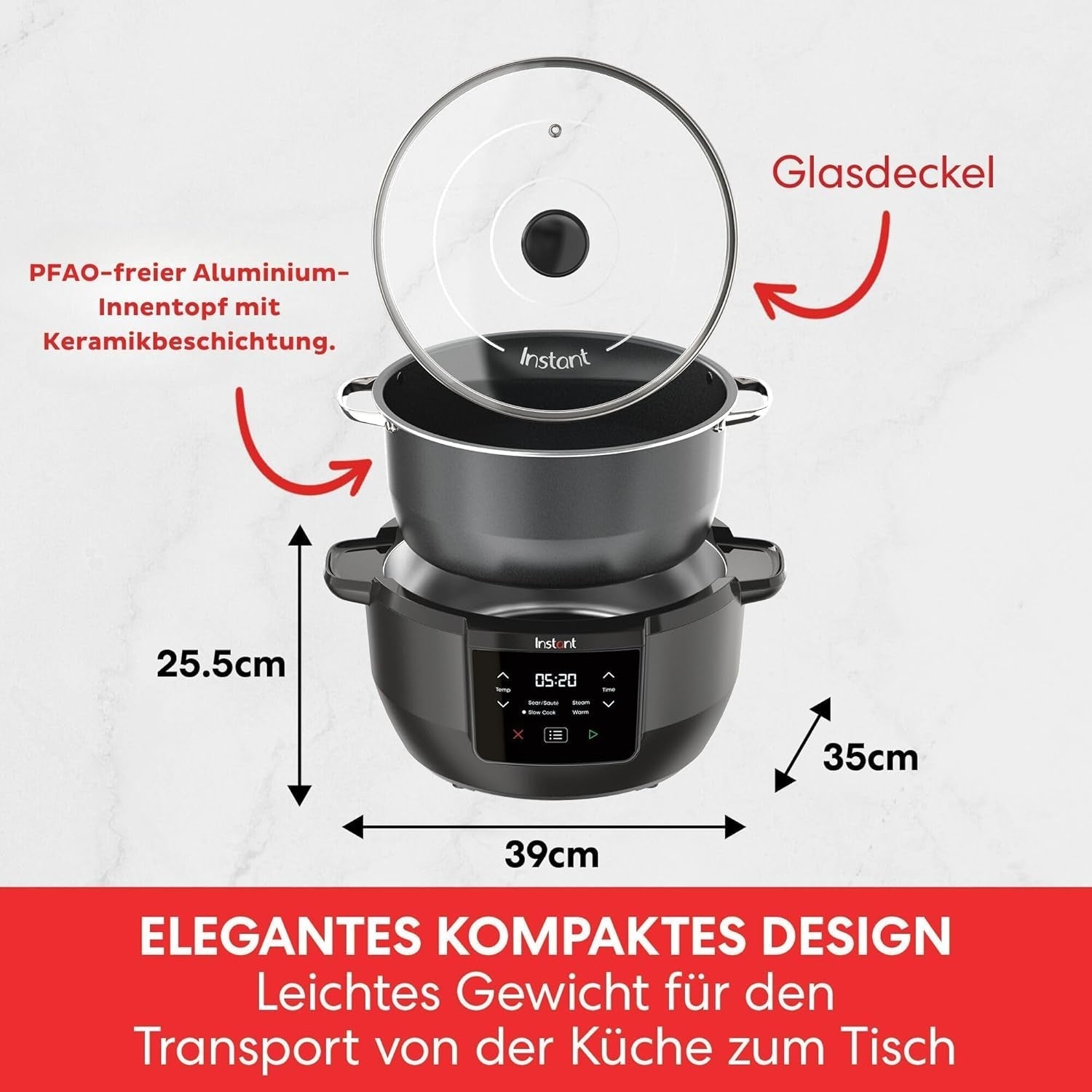 Mijoteuse supérieure Instant Pot, multicuiseur 7,1 L, 4 fonctions de cuisson, mijoteuse 800 W Naty Shop