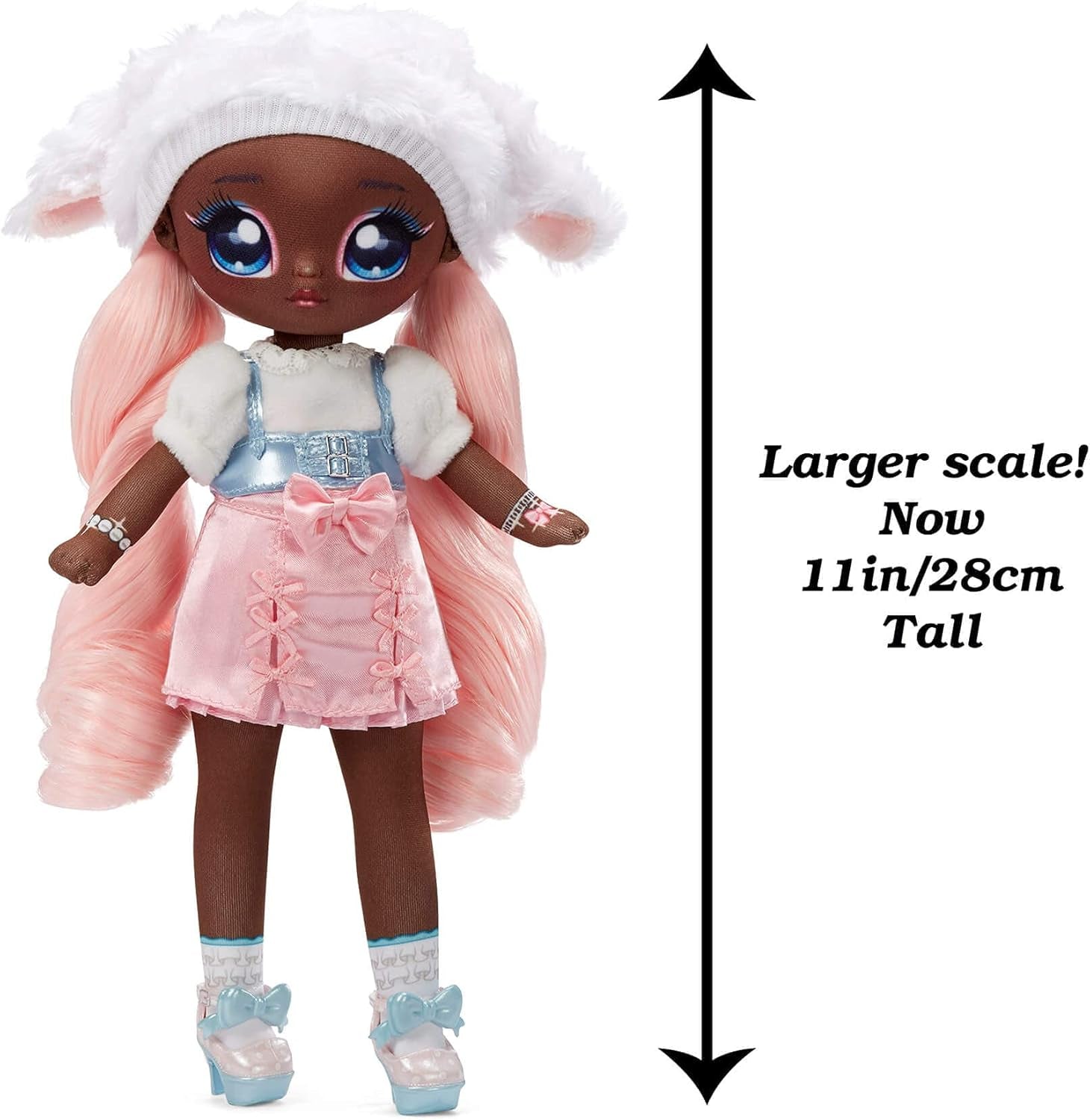 N / A! N / A! N / A! SurpriseTeens Modepuppe - Sammlerpuppe - Puppe en peluche douce 28 cm, inspirée du mouton - Aux cheveux roses - Lila Lamb