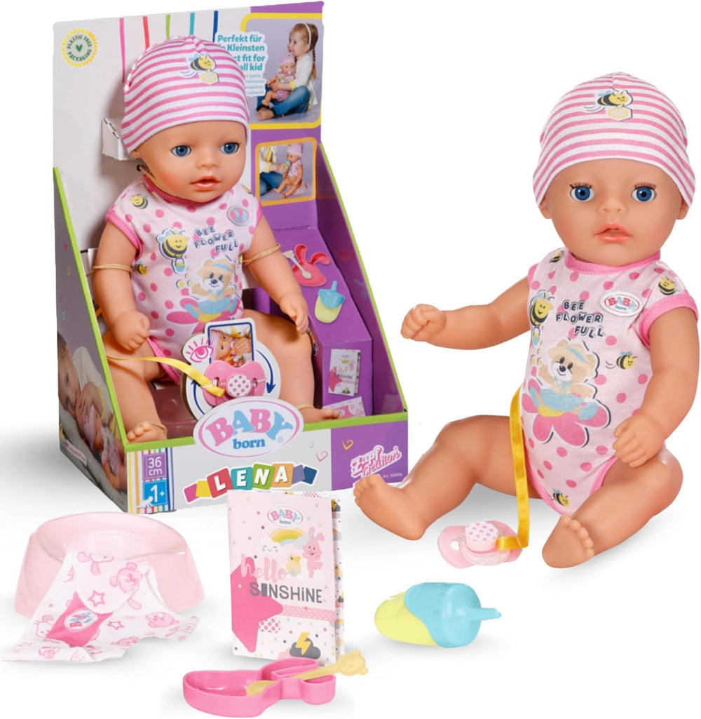 Poupée bébé Baby Born Lena (Fille) - 36 cm - 7 fonctions, accessoires et matelas inclus - Fonctionne entièrement sans piles - Convient aux petits enfants à partir de 1 an