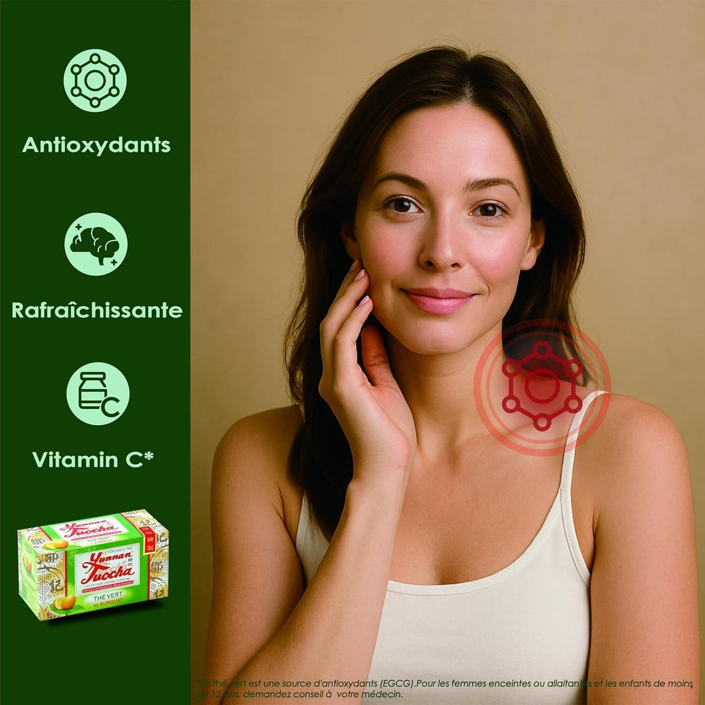 Yunnan Tuocha Zouji - Ceai verde organic cu kumquat - Vitamina C - 100 pliculețe de ceai - 200 g - Calitate Yunnan garantată