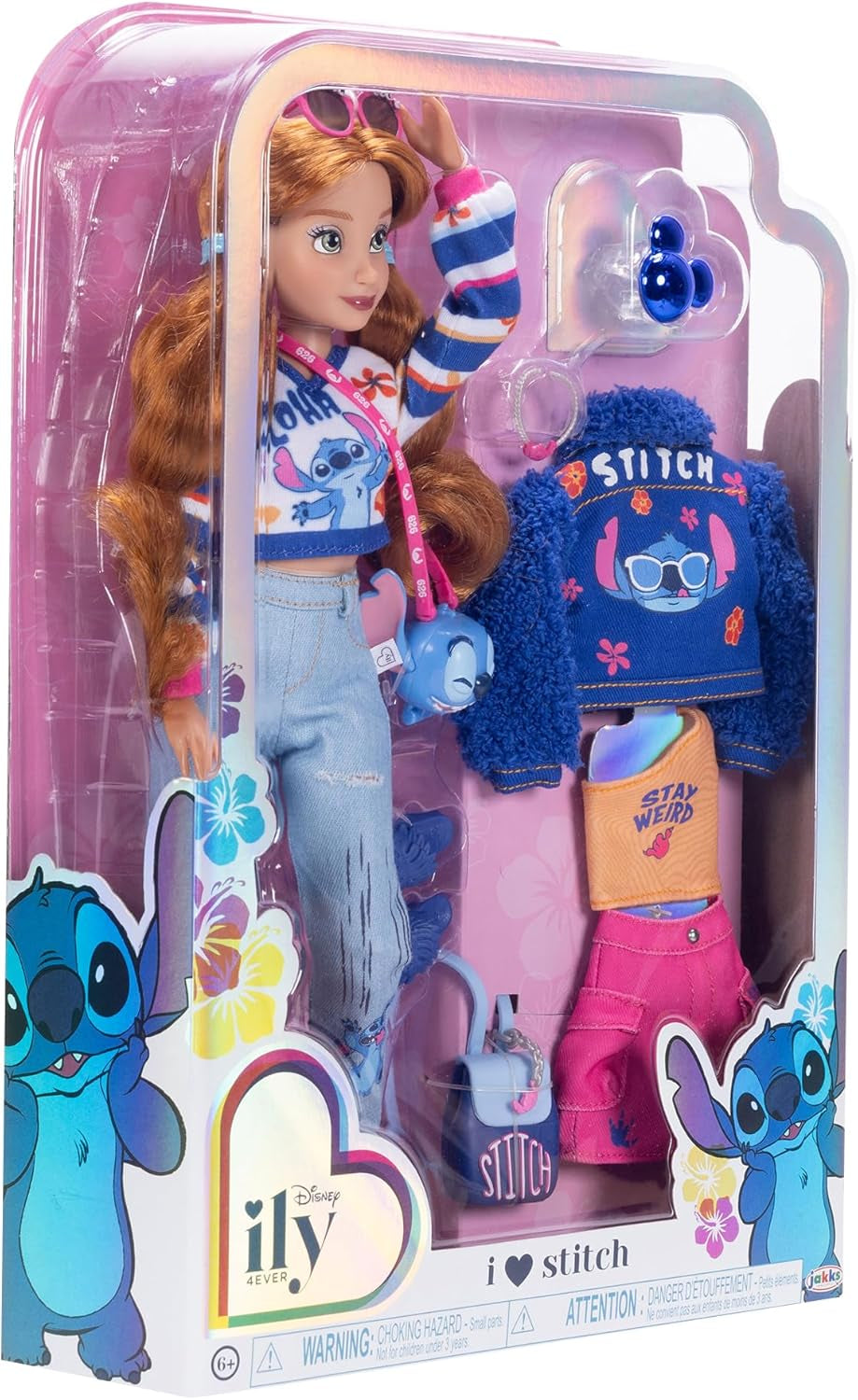 Poupées mannequins Disney ILY 4EVER Stitch avec cheveux rouges 11,5" de haut avec 13 points d'articulation, deux tenues complètes Mix-And-Match et une bague Mickey étincelante pour vous ! Poupées Naty Shop