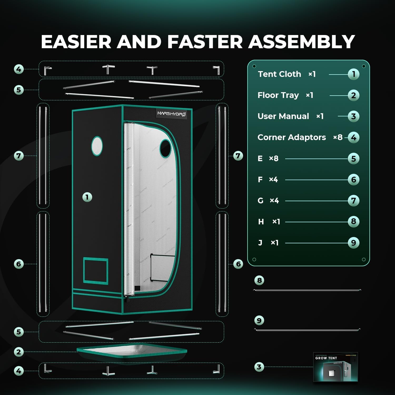 MARS HYDRO Tente de culture 60 x 60 x 140 cm, tente de culture intérieure, tentes de culture en Mylar réfléchissant pour culture hydroponique, plateau inférieur amovible pour espace de culture des plantes
