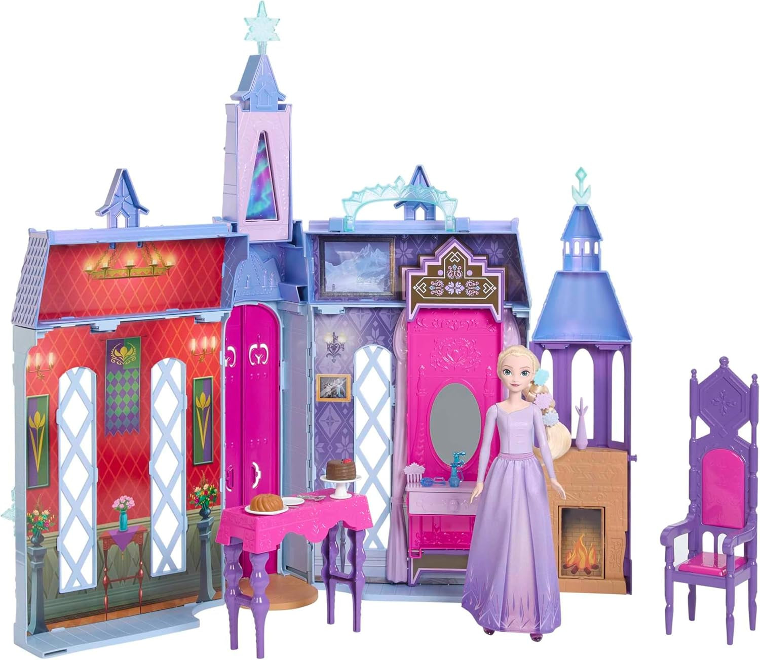 Mattel Disney Frozen - Maison de poupée Castle Arendelle (60 cm +) avec poupée Elsa, 4 aires de jeux et 15 meubles et accessoires Disney Frozen II, HLW61
