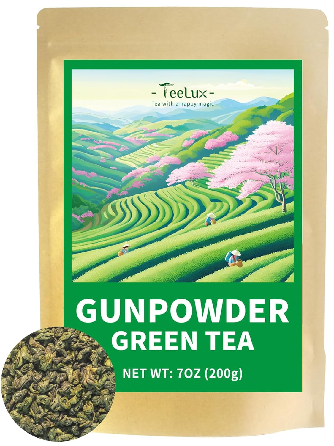 Ceai verde premium Teelux vrac 200 g din China, vegan, răcoritor, bogat în antioxidanți, ceai verde natural pur, frunze de ceai vrac
