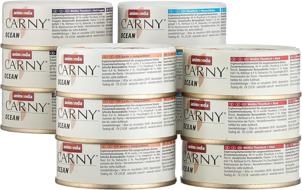 animonda Carny Adult Ocean Marine Variety No. 1 (12 x 80 g), nourriture humide pour chat adulte, nourriture humide aux filets de poisson tendres, nourriture pour chat sans céréales et sans sucre