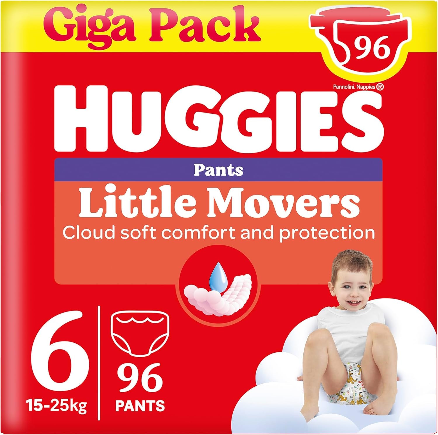 Huggies Little Movers Disney Pantalon, taille 6, 96 pièces (2 x 48), boîte mensuelle