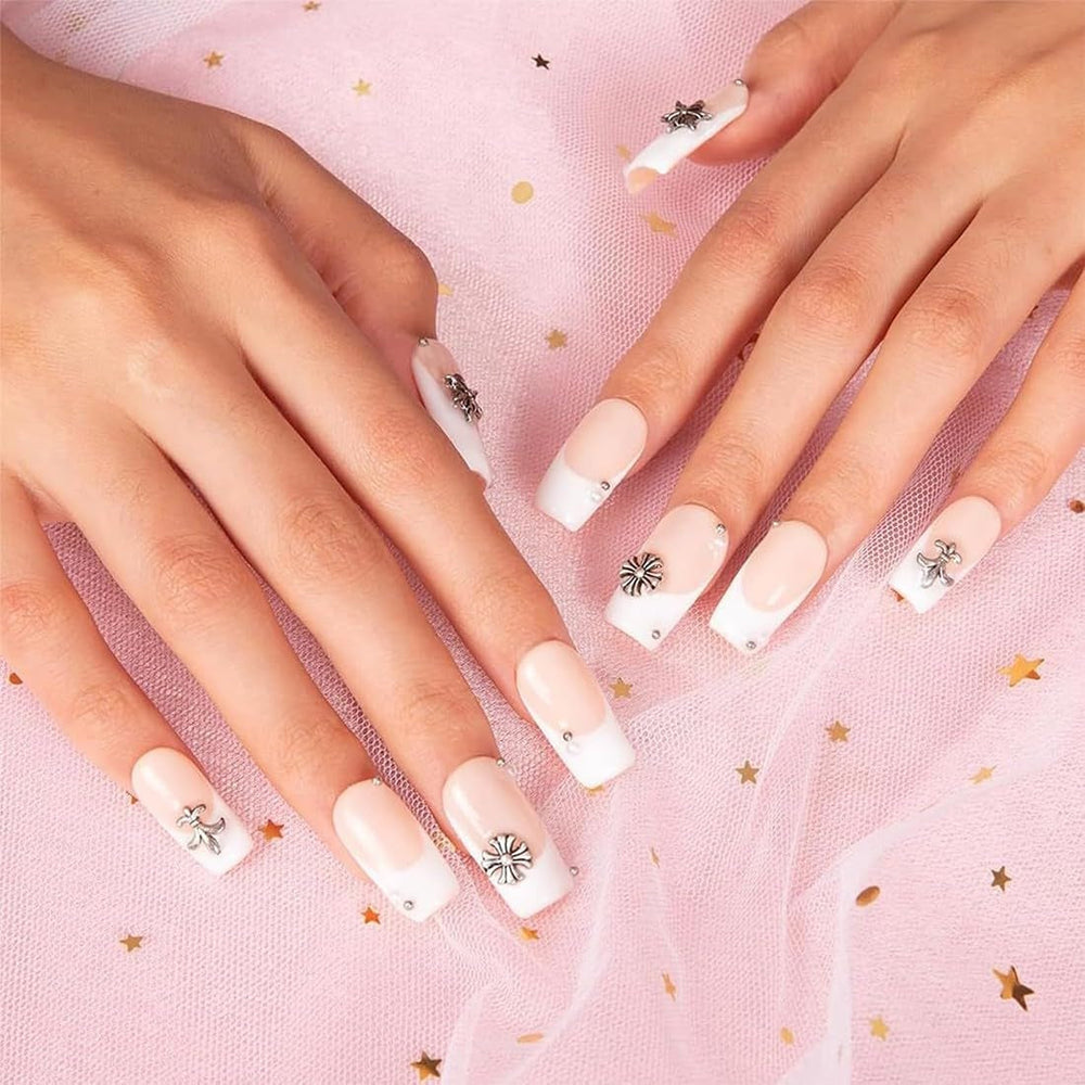 100pcs porte-clés à ongles en croix 3D, porte-clés à ongles en croix, porte-clés à ongles chromés, accessoires d'ongles vintage, décorations d'ongles DIY, pour femmes et filles, décorations d'ongles DIY