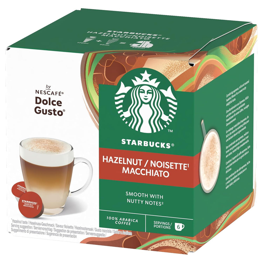 STARBUCKS Macchiato aux noisettes de Nescafé Dolce Gusto, Dunkle Röstung, Kaffeekapseln 6 x 12 (72 Kapseln)