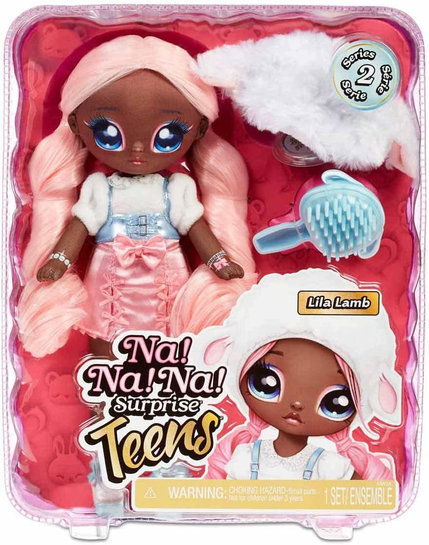 N / A! N / A! N / A! SurpriseTeens Modepuppe - Sammlerpuppe - Puppe en peluche douce 28 cm, inspirée du mouton - Aux cheveux roses - Lila Lamb