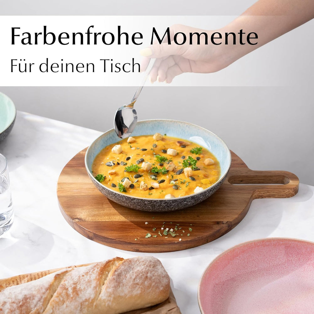 MIAMIO - Assiettes plates, lot de 6 (850 ml) / Assiettes à pâtes grandes et profondes, ensemble d'assiettes pour 6, saladier en céramique / lavable au lave-vaisselle et au micro-ondes - Collection Las Palmitas