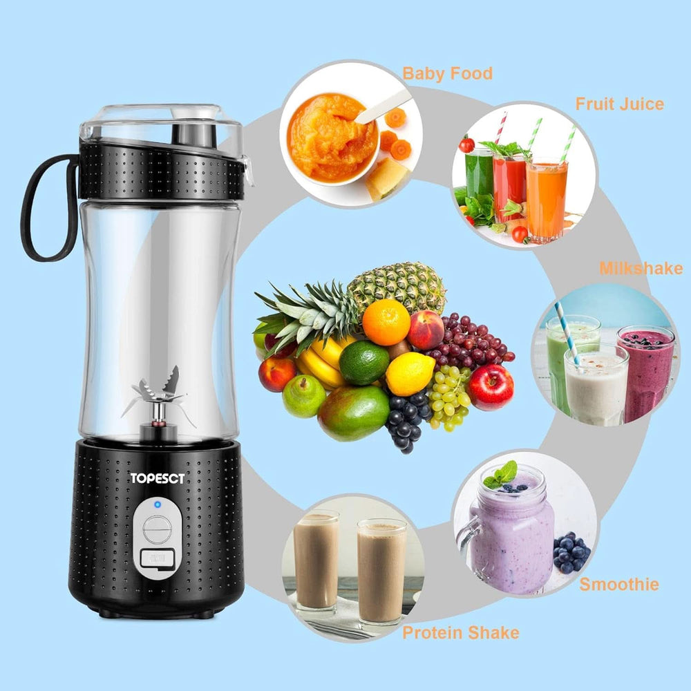 Topesct Mélangeur à emporter, Smoothie Maker to Go – Mixeur sur socle mobile/Mini mixeur électrique avec connexion 3D pour mixeurs à emporter, Presse-agrumes USB 13 oz (Noir) Cuisine Naty Shop