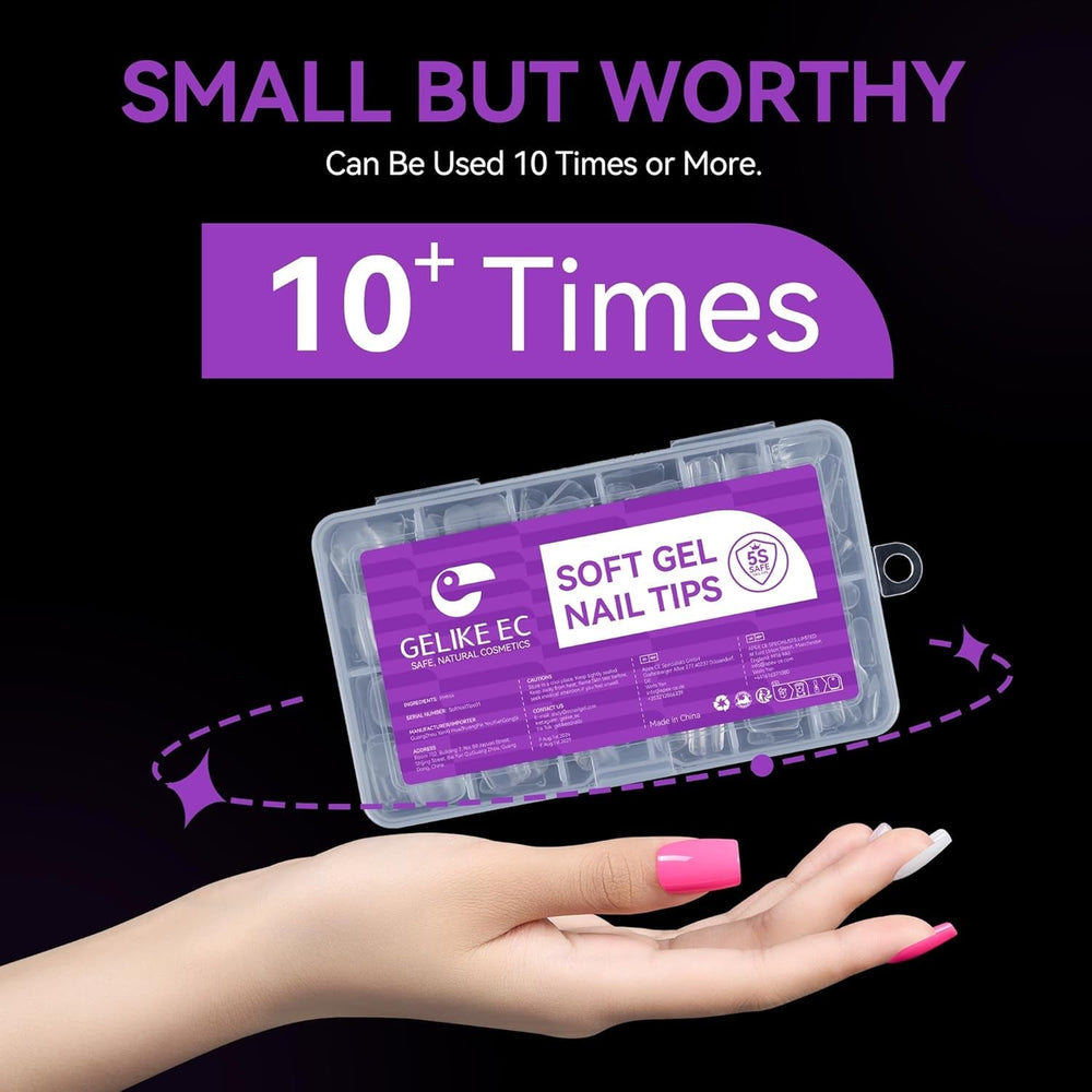 Gelike EC Lot de 120 faux ongles carrés extra courts en résine PMMA pré-polie pour femme, salon, 12 tailles