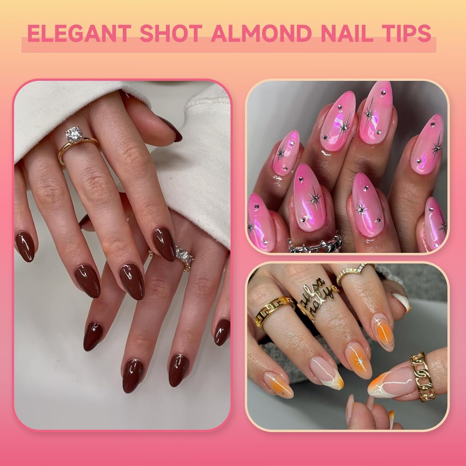 Faux ongles pour ongles en gel, ensemble de 120 pièces d'ongles artificiels courts de couleur amande, 11 tailles d'ongles en gel, pointes d'ongles en colle, bloc tampon à ongles