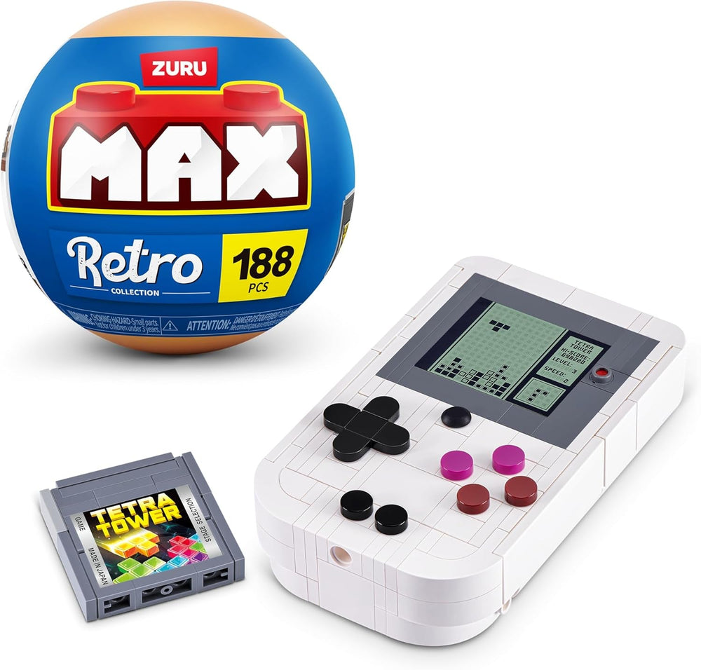 Max Build More Premium Retro Serie 2 (Kamera & Handheld-Spielkonsole) von ZURU – Unboxing-Spielzeug & Klemmbausteine Sammelfiguren Minis mit bis zu 340Teilen, 4 Retro Designs zum Bauen & Ausstellen