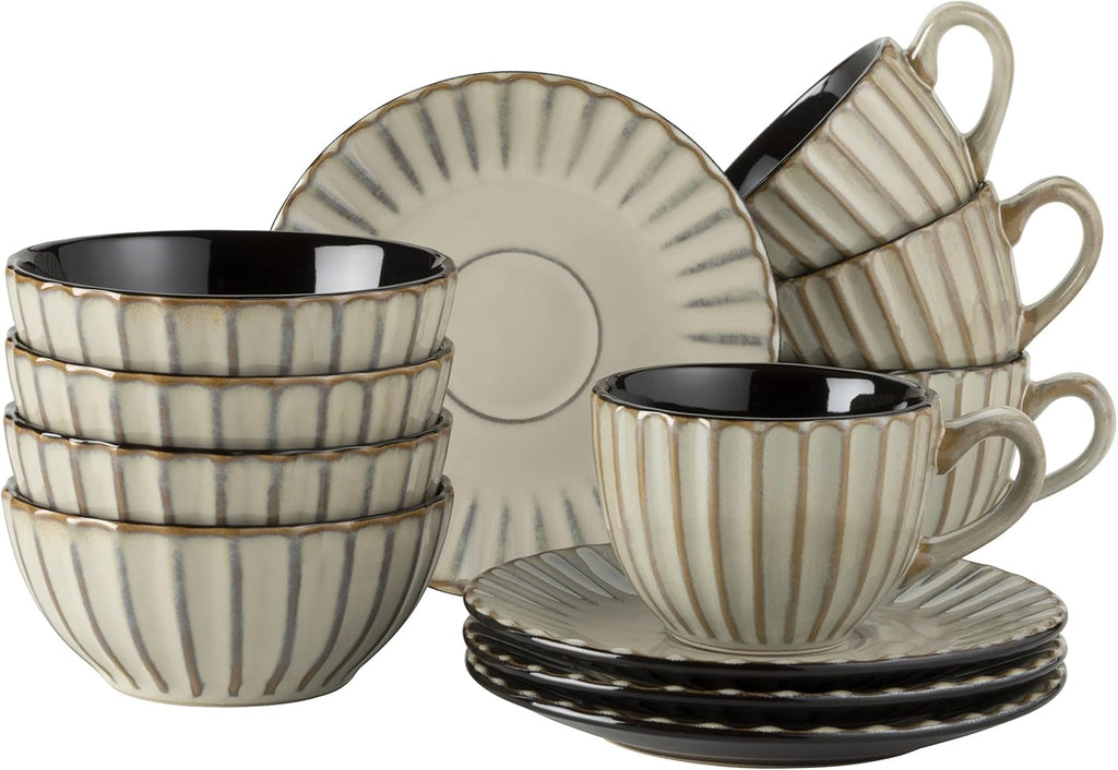 MÄSER 931966 Set de veselă Confino pentru 4 persoane cu aspect vintage modern, serviciu de mic dejun din 12 piese Seturi vesela masa Naty Shop Beige Serviciu de cafea