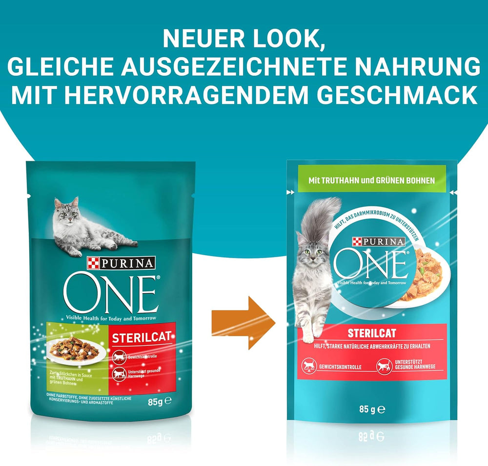 PURINA ONE STERILCAT Katzenfutter nass, zarte Stückchen in Sauce for sterilisierte Katzen, mit Turkey, 26er Pack (26 x 85g)