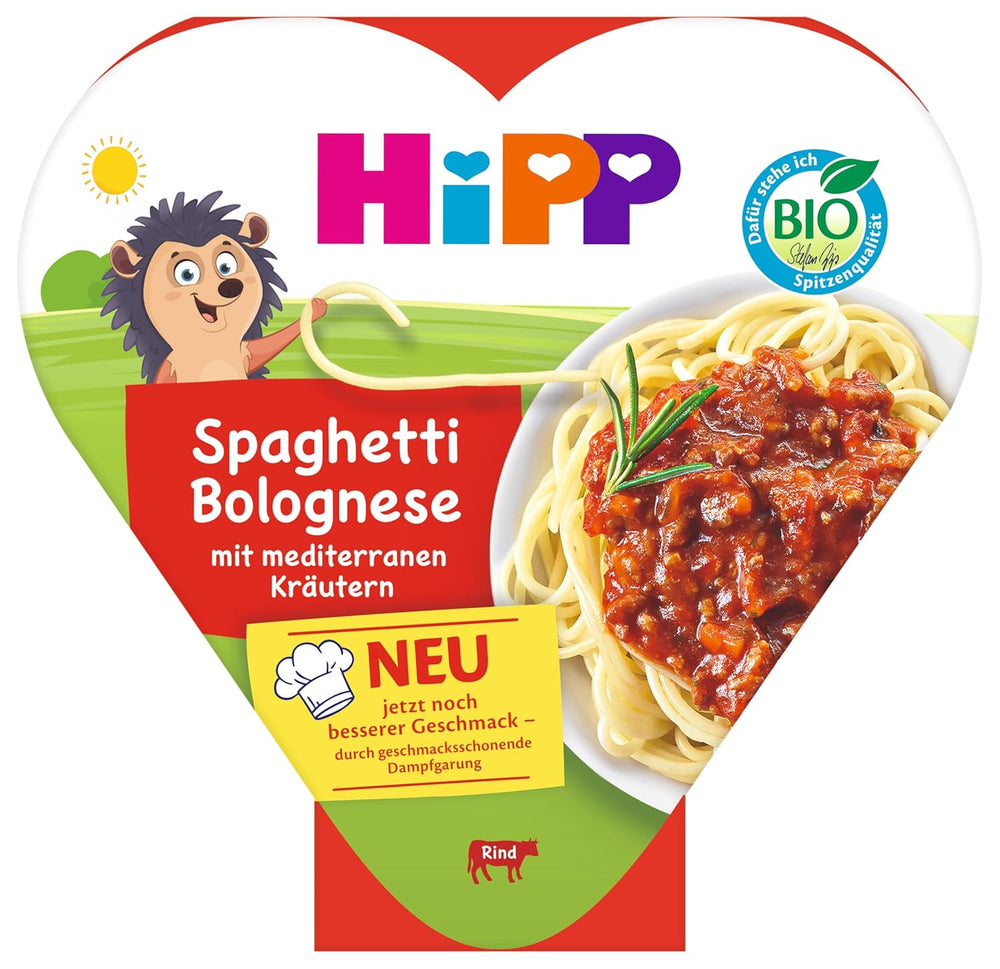 Spaghetti bolognaise bio HiPP aux herbes méditerranéennes (6 x 250g), adapté aux enfants à partir de 1 an, légèrement cuits à la vapeur, assaisonnés pour les enfants, qualité bio