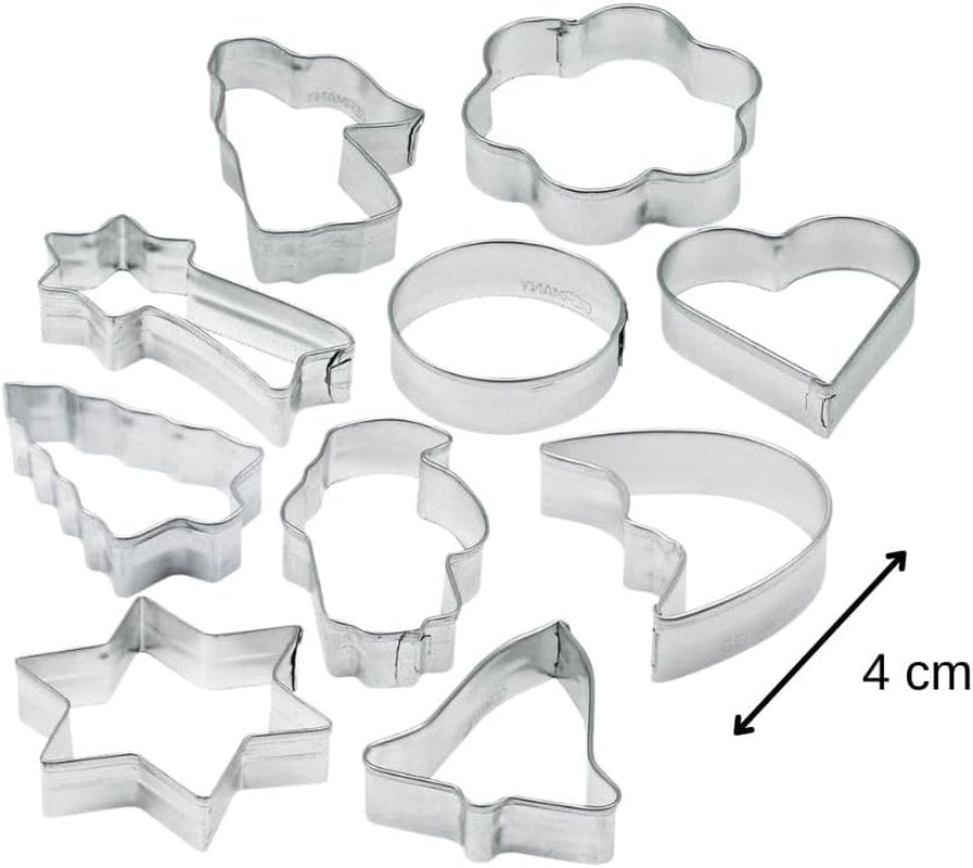 Set de forme pentru fursecuri Zenker, 10 piese, forme pentru fursecuri cu diferite motive de Crăciun, set pentru fursecuri și biscuiți, culoare: argintiu, cantitate: 1 x set de 10 piese