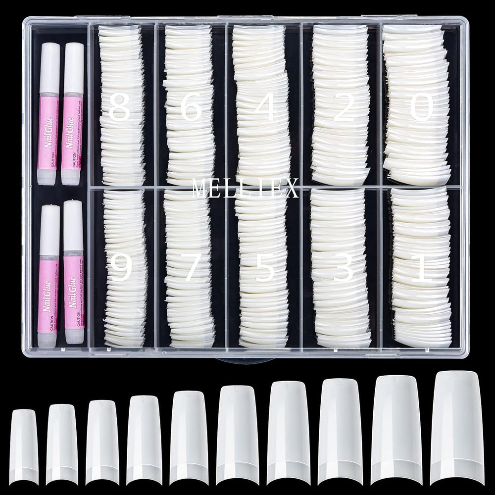 500 pièces de faux ongles artificiels français en acrylique, ensemble d'extensions d'ongles, accessoires de faux ongles avec 4 pièces de colle pour conception d'ongles en gel naturel