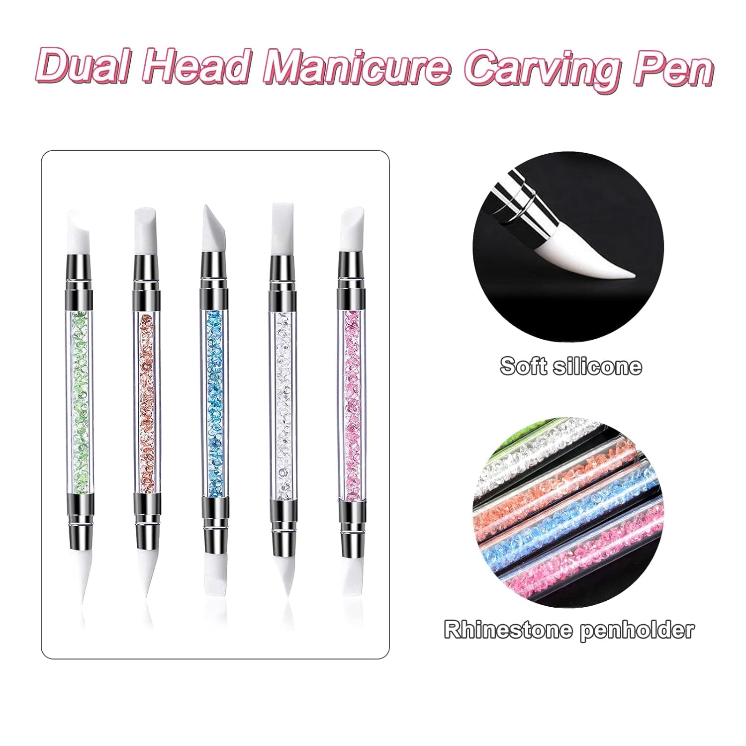 Qufiiry 5 pièces pinces à ongles en silicone, pinces à ongles en gel, ensemble de pinces à modeler en silicone, double coup de pinceau bricolage atelier de manucure