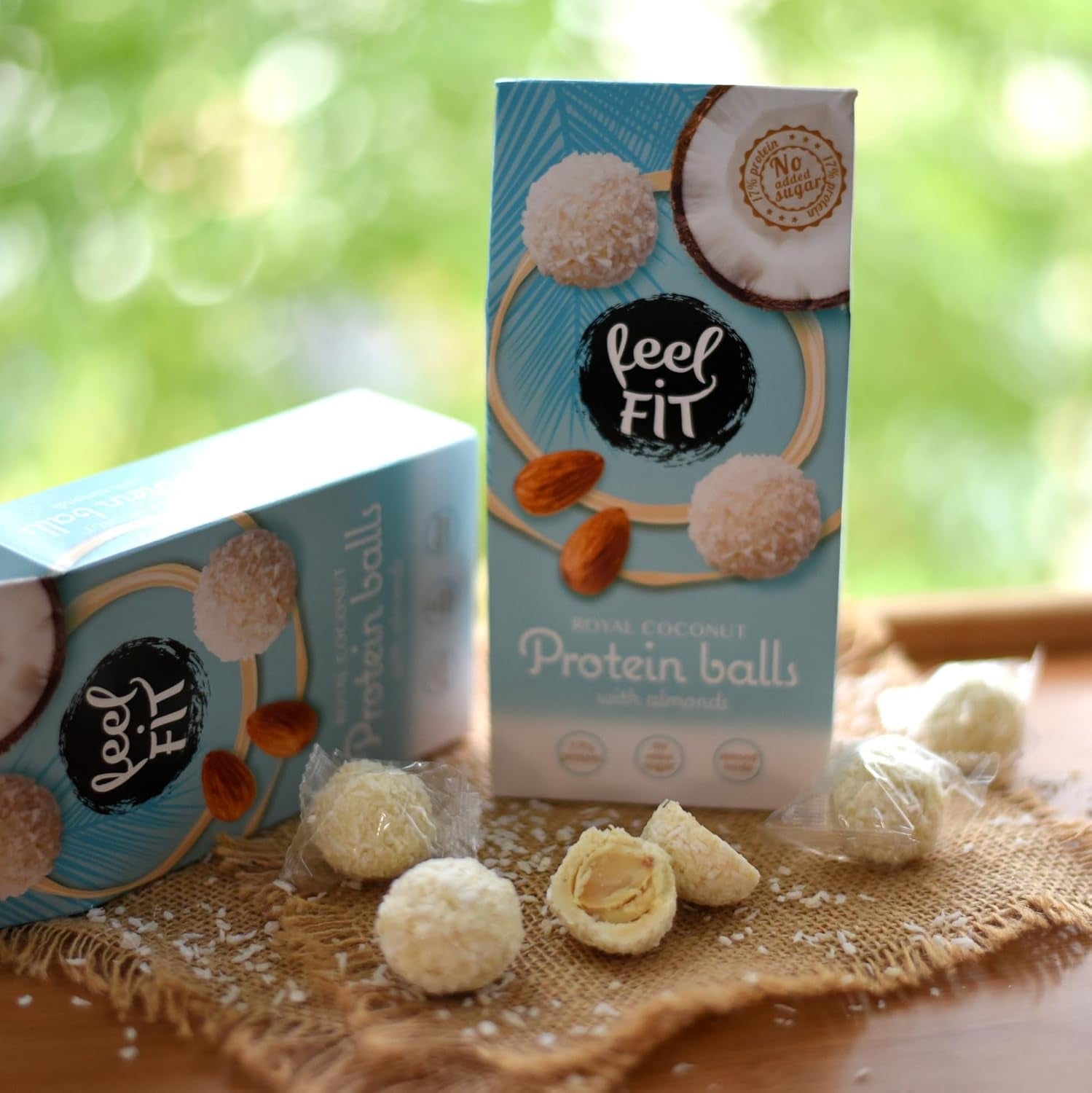 Pralinés noix de coco et amandes sans sucre, feel FIT, sans sucre ajouté, 17% de protéines, 63 g