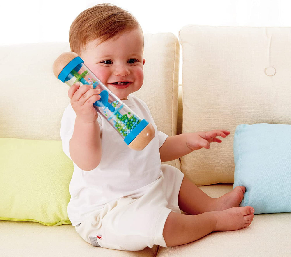 Hape faiseur de pluie | mini jouet musical avec clochettes en bois, bleu Jouets Bebe Naty Shop