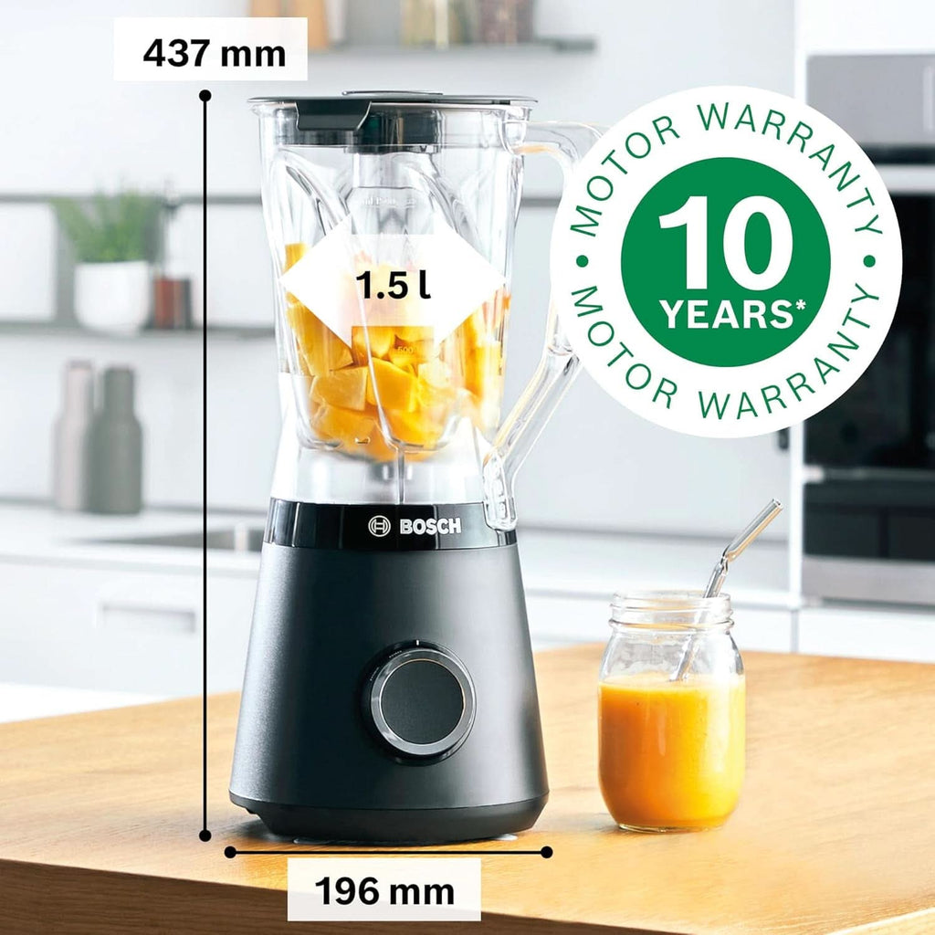 Bosch Standmixer Vitapower Serie 4 MMB6141B, Hochwertige Edelstahl-Klingen, 1,5L Tritan-Mixbehälter, Spülmaschinengeeignete Teile, 30.000 U/Min, 1200 W, Schwarz Bucatarie Naty Shop