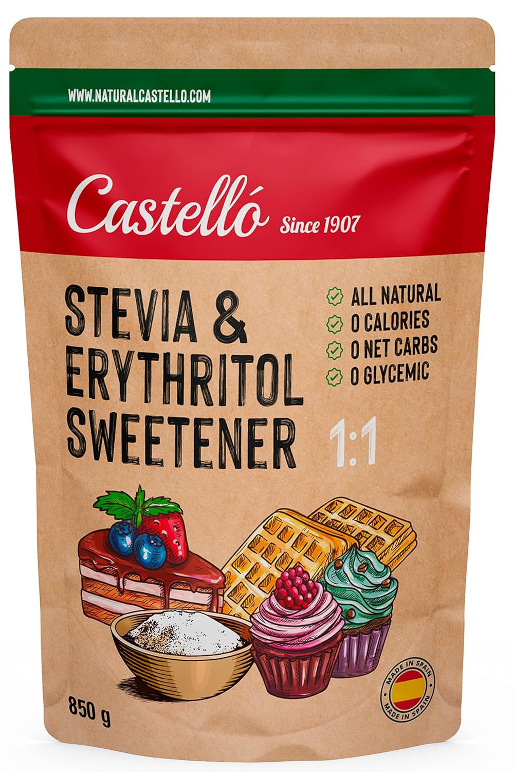 Stevia + Erythritol 1:1 Tissu doux | 1G = 1G Zucker | 100% Natürlicher Zuckerersatz - 0 Calorien - 0 Glykämischer Index - Keto Und Paleo - 0 Netto-Kohlenhydrate - Kein GVO - Castello depuis 1907-850 G Édulcorants Naty Shop Default Title