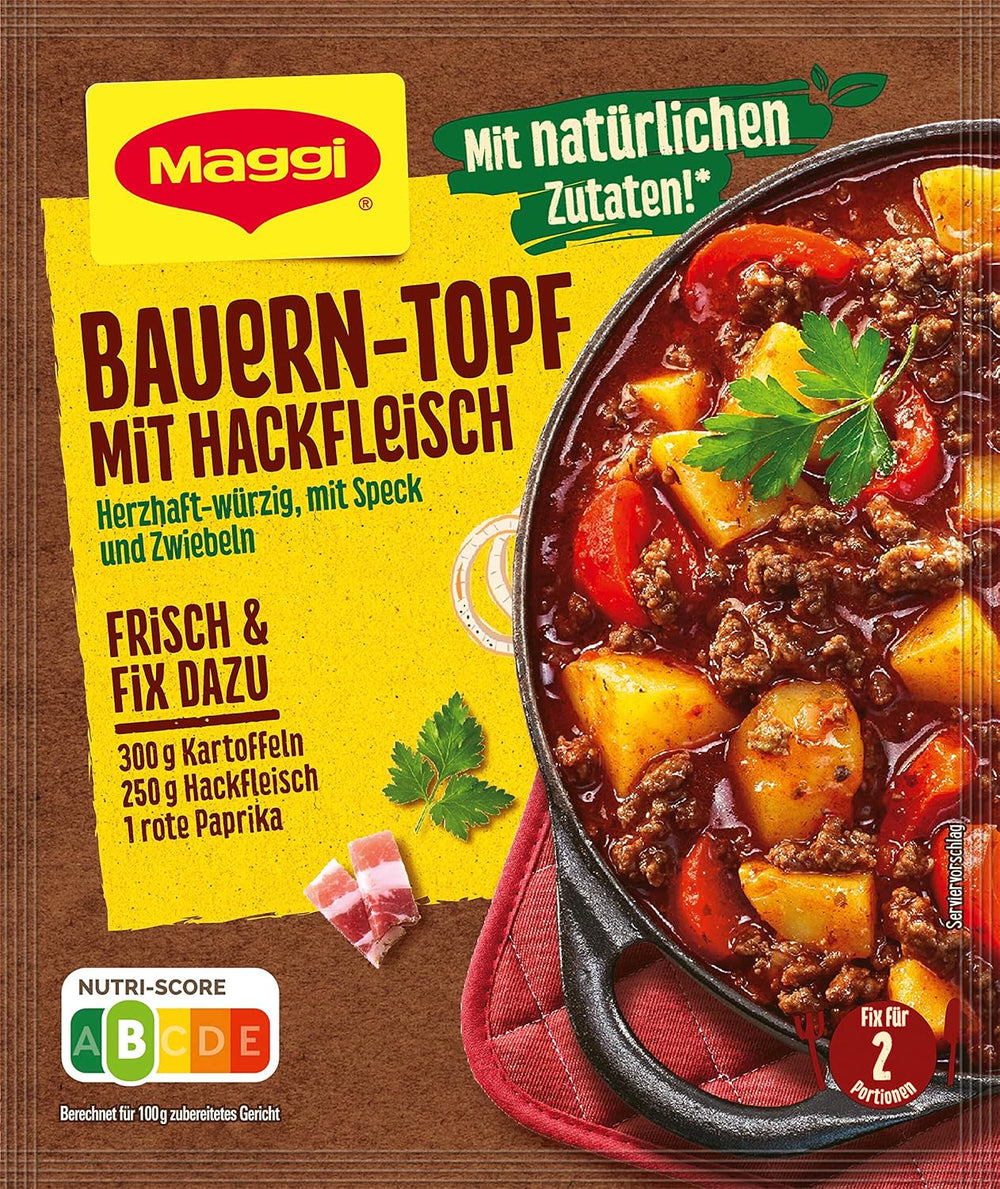 MAGGI Fix für Bauern-Topf mit Minkfleisch, Würzmischung, mit natural Ingredient*, for 2 Portionen, 1er Pack (1 x 39g )