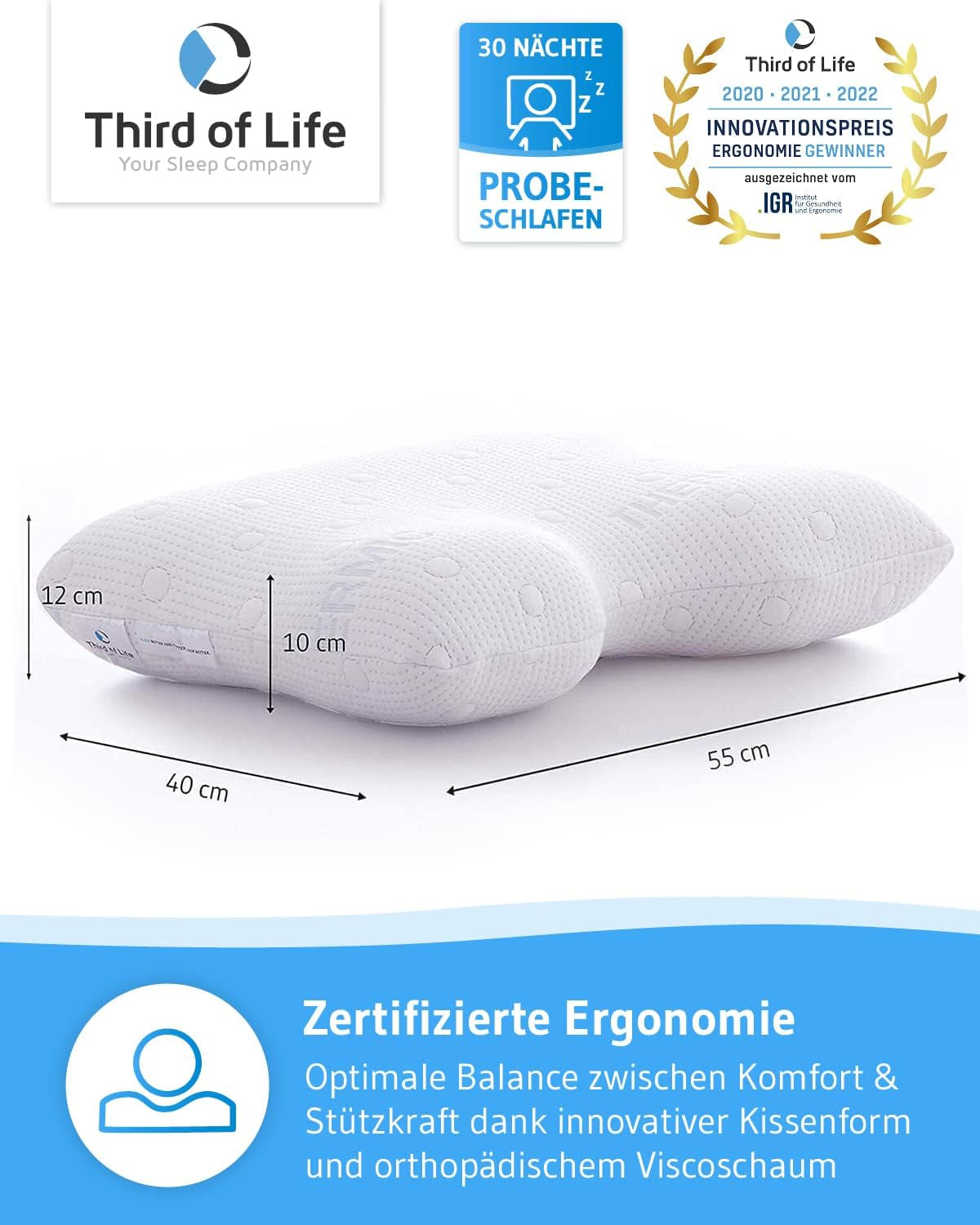 Pernă pentru dormit lateral GIANFAR | Pernă ortopedică pentru susținerea gâtului | Spumă de memorie ultra proaspătă împotriva durerilor de gât și migrenelor | Husă termoregulatoare | Pernă pentru dormit lateral cu coloană cervicală 55X40X12/10 cm Perne ortopedice cervicale Naty Shop