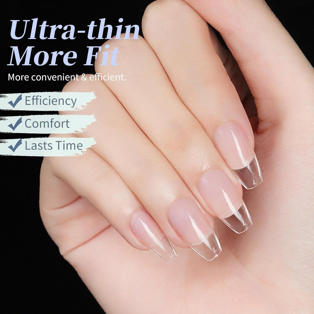 Ongles artificiels courts 500 pièces bouts d'ongles à couverture complète en gel souple pour ongles en gel 12 tailles bouts d'ongles pré-polis pour ongles en gel Ongles artificiels courts Extensions d'ongles de cercueil avec boîte