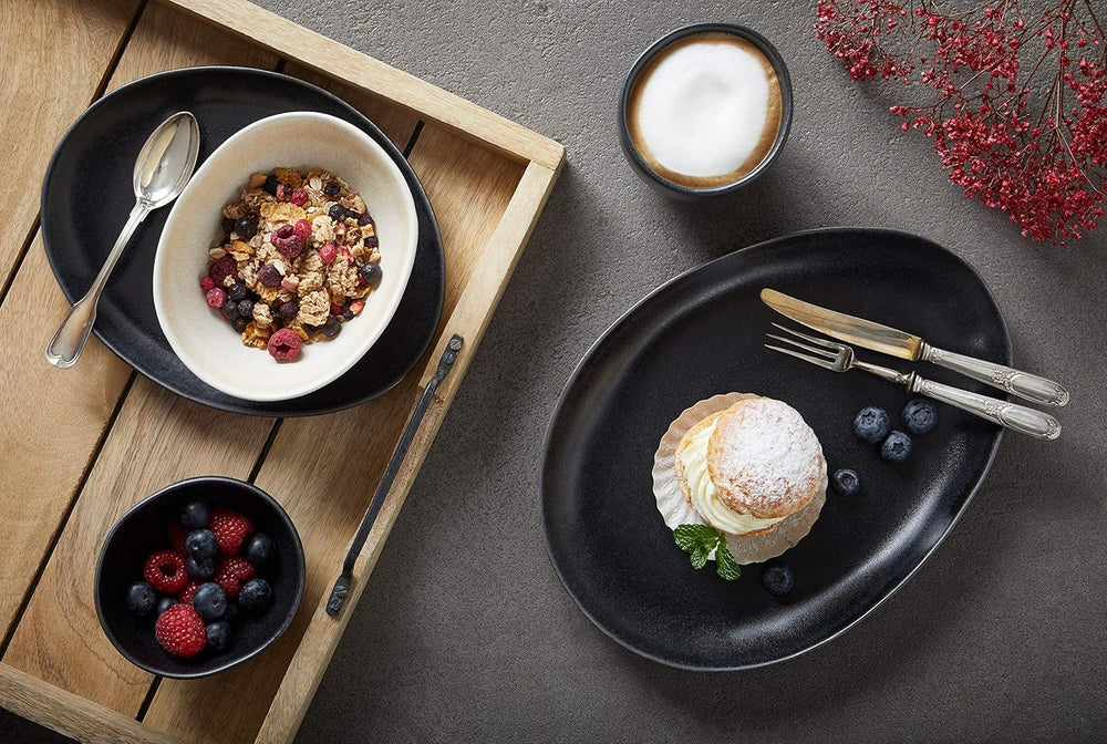 CreaTable, 22139, série PIETRA, service de table 4 pièces pour 4 personnes, service d'assiettes en porcelaine, passe au lave-vaisselle et au micro-ondes, fabriqué en Europe